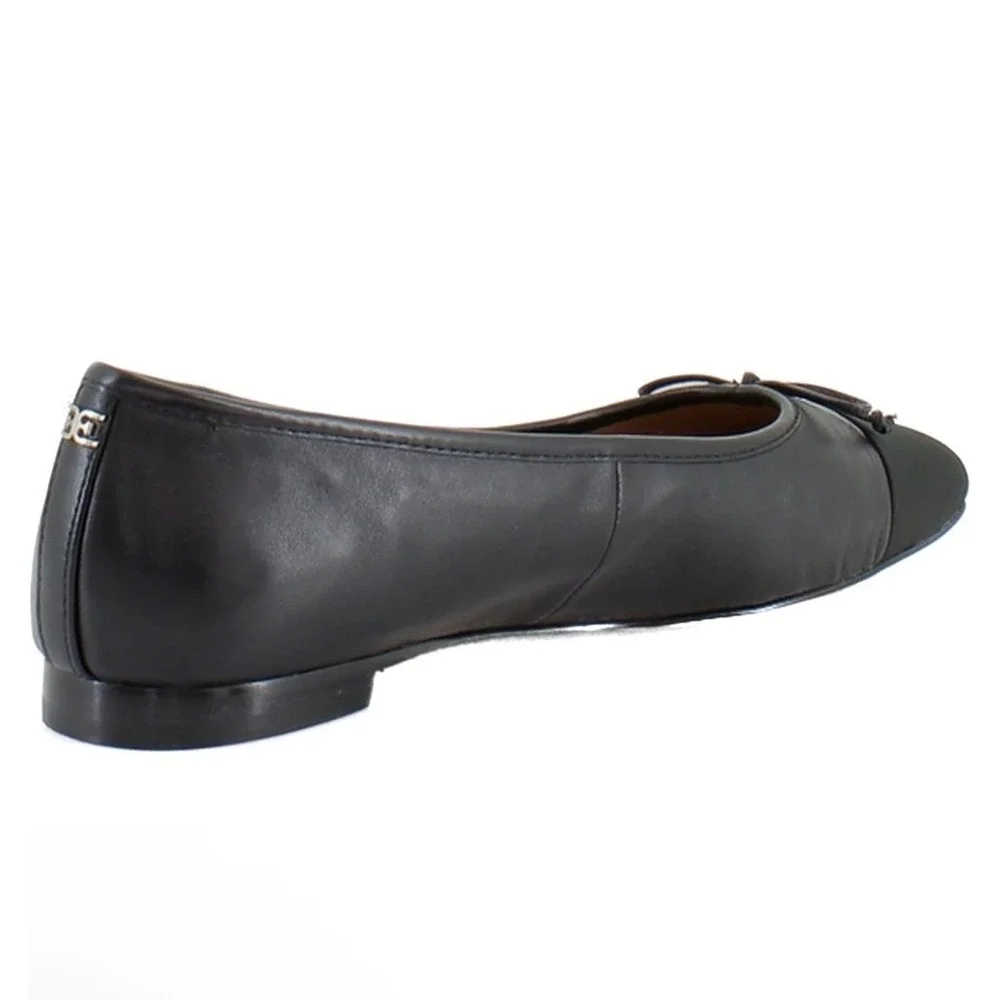 Sam Edelman Marley Womens 8 Black Leather Cap‎ Toe Ballerina Bow Flats New